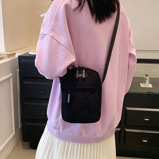 Applique Corduroy Crossbody Bag