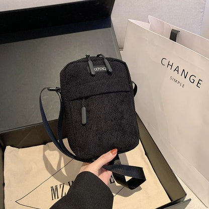 Applique Corduroy Crossbody Bag