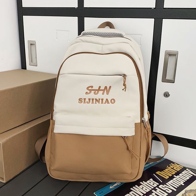 Two Tone Lettering Zip Backpack