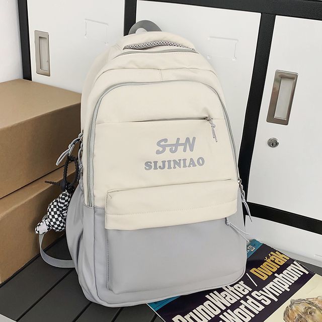 Two Tone Lettering Zip Backpack