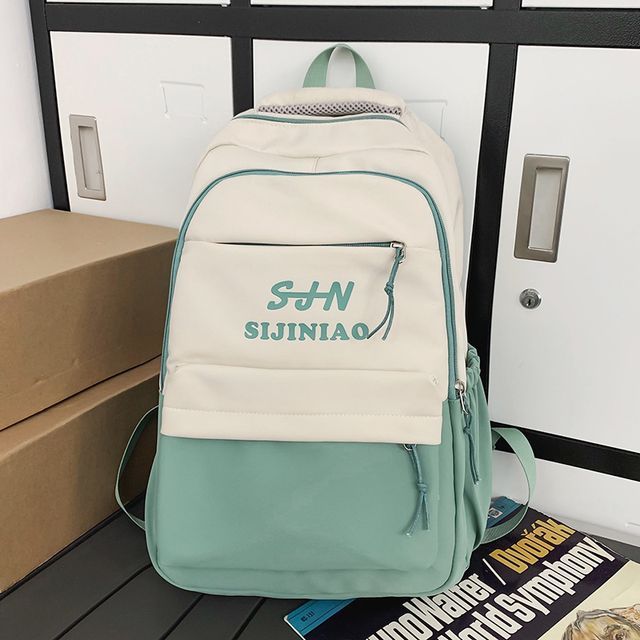 Two Tone Lettering Zip Backpack