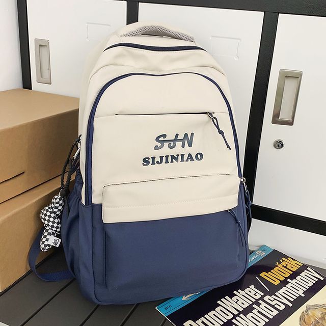 Two Tone Lettering Zip Backpack