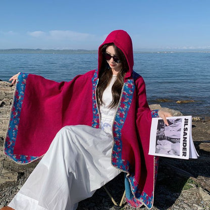 Floral Trim Hooded Cape