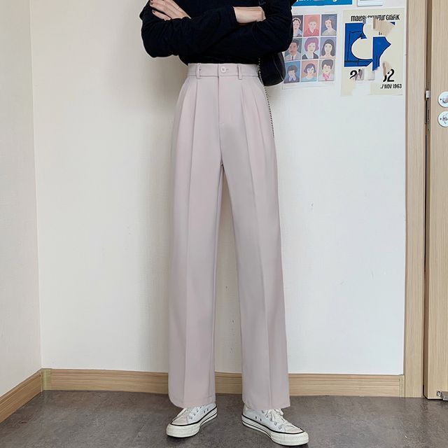 High Waist Plain Loose Fit Suit Pants