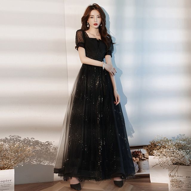 Puff-Sleeve Square-Neck Sequined A-Line Cocktail Dress (Various Designs)