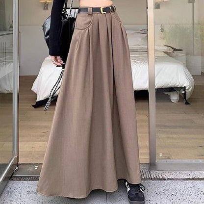 High Waist Plain Maxi A-Line Skirt
