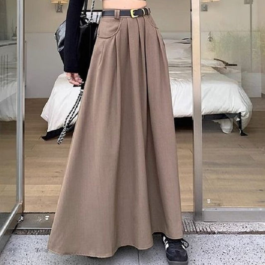 High Waist Plain Maxi A-Line Skirt