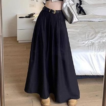 High Waist Plain Maxi A-Line Skirt