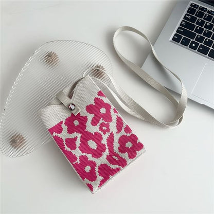 Heart Print Knit Crossbody Bag