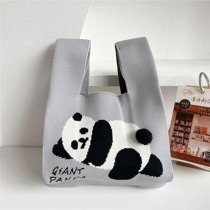 Panda Print Knit Tote Bag