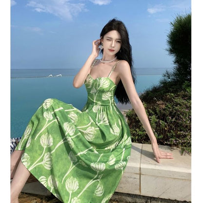 Spaghetti Strap Floral Print Midi Sundress