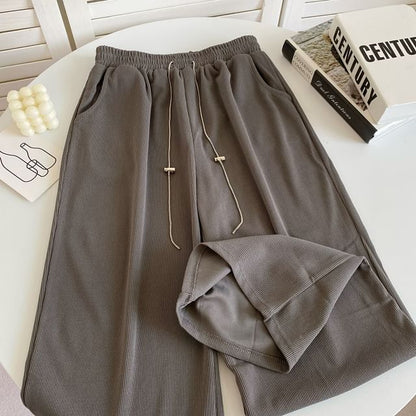 High Rise Plain Ribbed Bootcut Pants