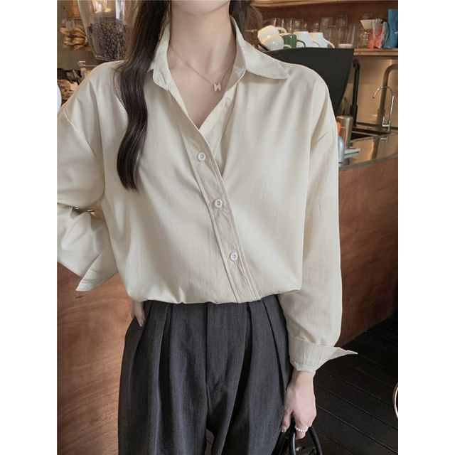 Long-Sleeve Asymmetrical Plain Shirt