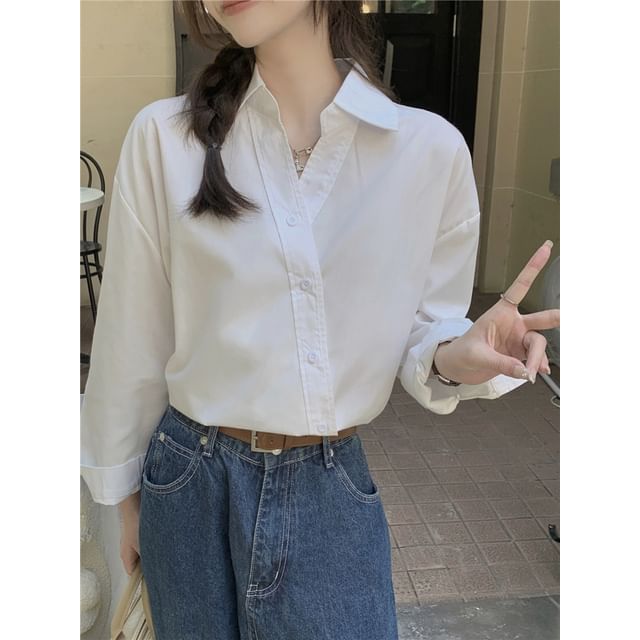 Long-Sleeve Asymmetrical Plain Shirt