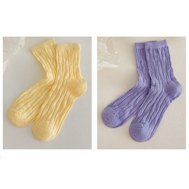 Plain Mesh Panel Socks Set