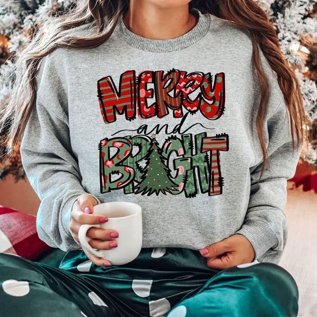 Long-Sleeve Round Neck Christmas Tree Print Pullover