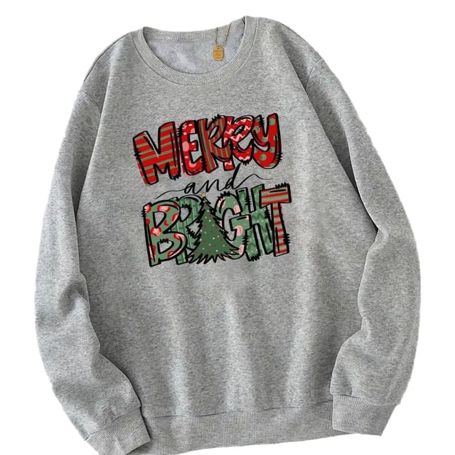 Long-Sleeve Round Neck Christmas Tree Print Pullover