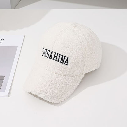 Lettering Embroidered Faux Shearling Baseball Cap