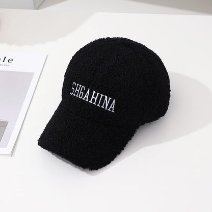 Lettering Embroidered Faux Shearling Baseball Cap