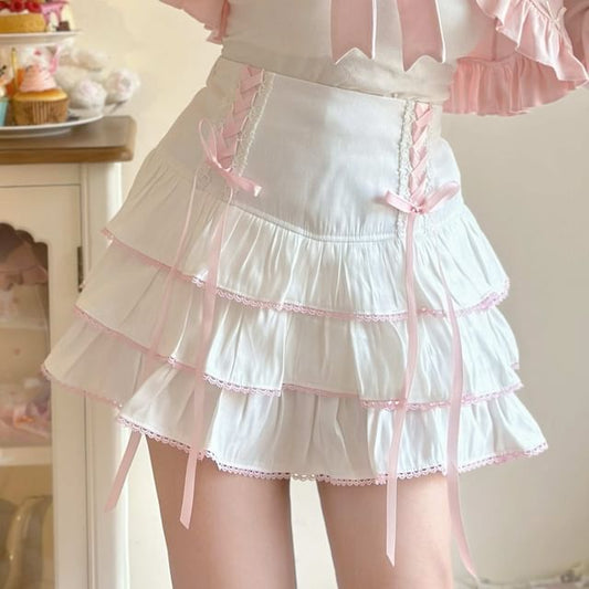 High Rise Plain Mini Tiered Skirt