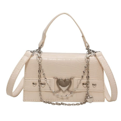 Croc Grain Heart Buckled Flap Crossbody Bag