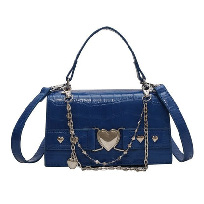 Croc Grain Heart Buckled Flap Crossbody Bag