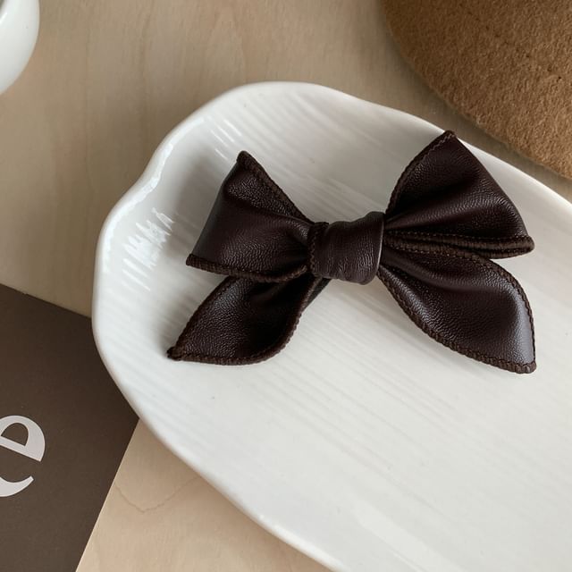 Bow Faux Leather Hair Clip