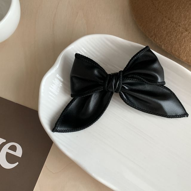 Bow Faux Leather Hair Clip