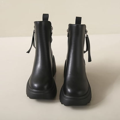 Faux Leather Platform Chunky Heel Short Boots