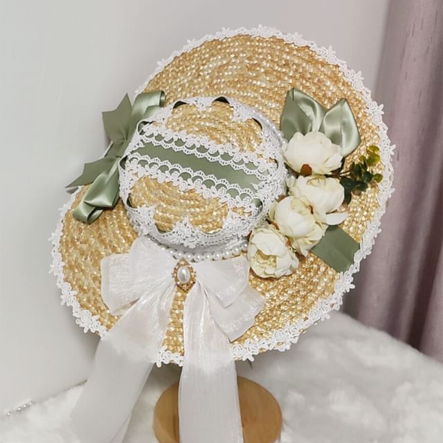 Lolita Lace Trim Straw Hat