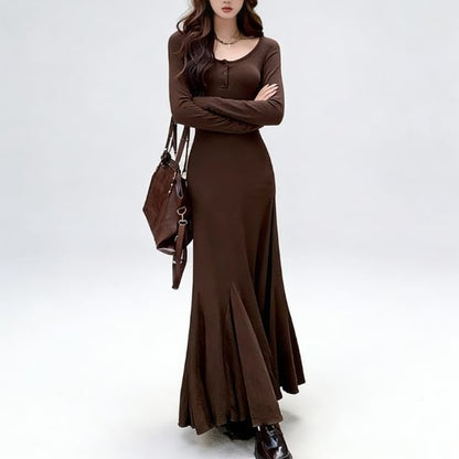 Henley Long Sleeve Mermaid Maxi Dress
