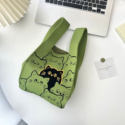 Cat Print Knit Tote Bag
