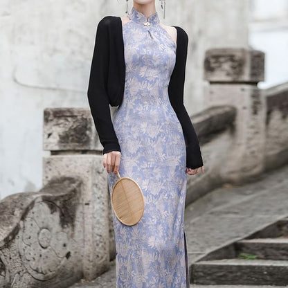 Halter Neck Floral Midi Qipao