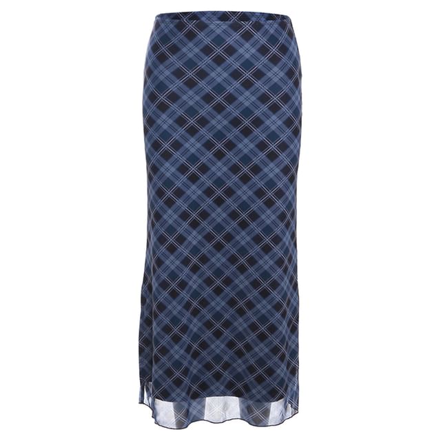 Mid Waist Plaid Midi A-Line Skirt