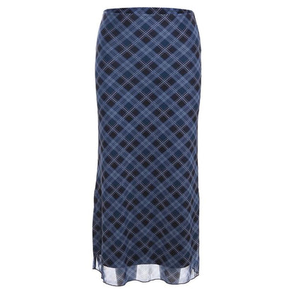 Mid Waist Plaid Midi A-Line Skirt