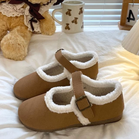 Fleece Trim Buckled Flats