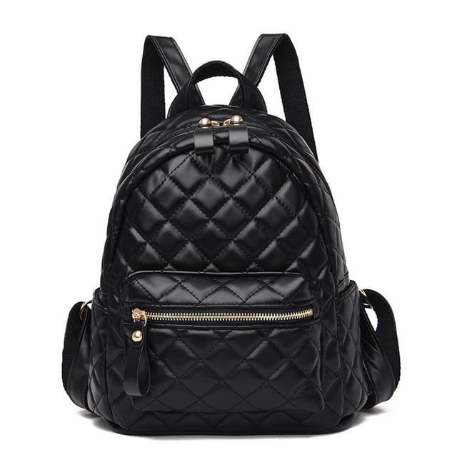Faux Leather Quilted Backpack