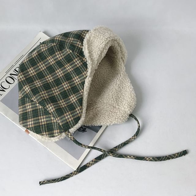 Plaid Fleece Lined Trapper Hat