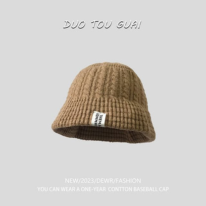 Lettering Applique Knit Bucket Hat