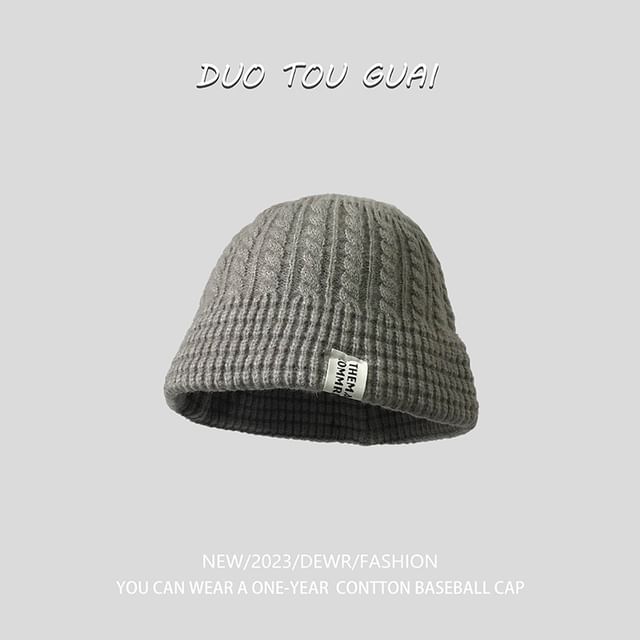 Lettering Applique Knit Bucket Hat