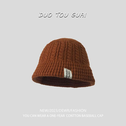 Lettering Applique Knit Bucket Hat