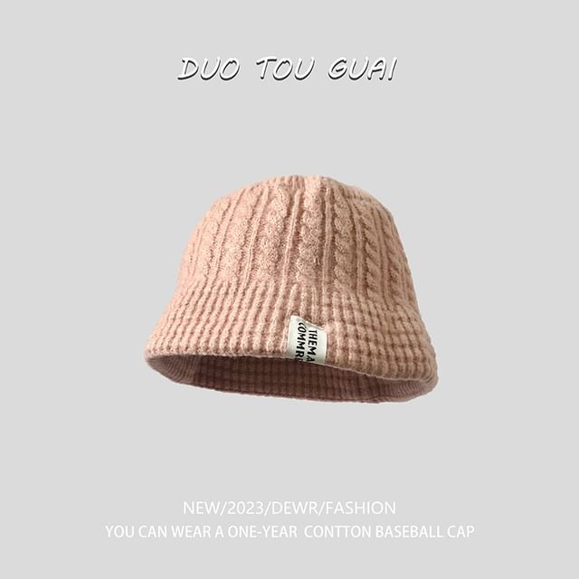 Lettering Applique Knit Bucket Hat