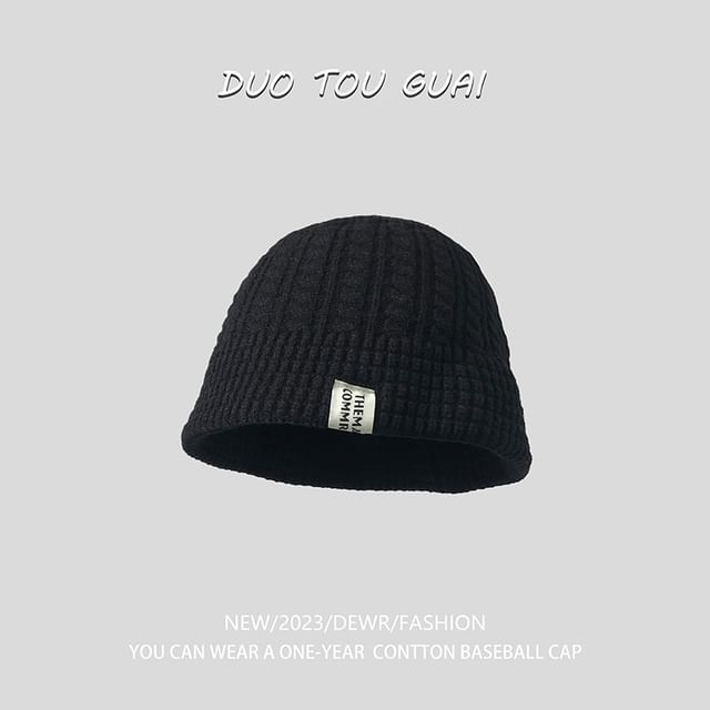 Lettering Applique Knit Bucket Hat