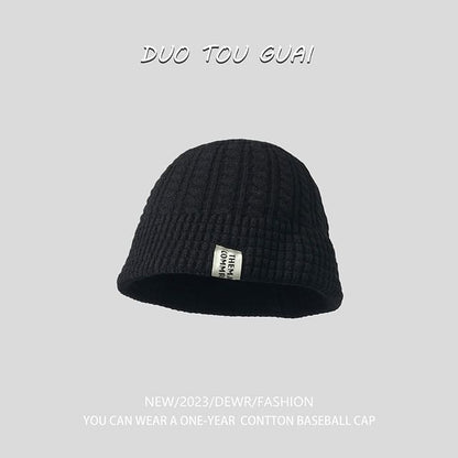 Lettering Applique Knit Bucket Hat