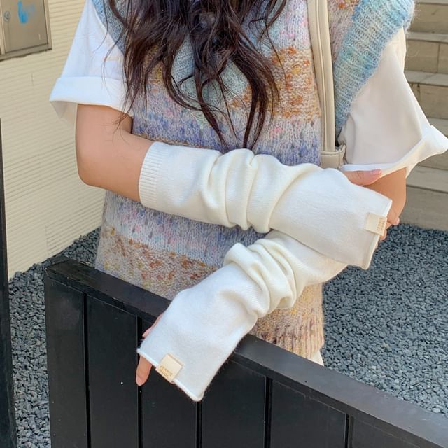 Plain Fingerless Knit Long Gloves