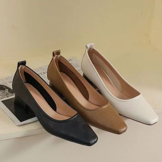 Square Toe Crocodile Grain Pumps