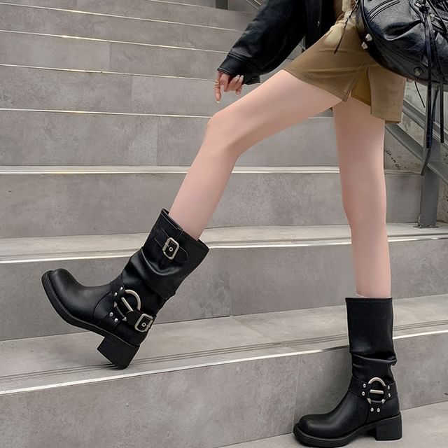 Buckled Mid Calf Boots