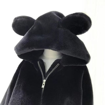 Bear Ear Hooded Fluffy Zip Jacket