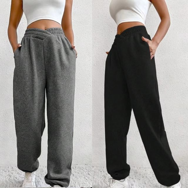 V Waistline High Rise Plain Straight-Fit Sweatpants