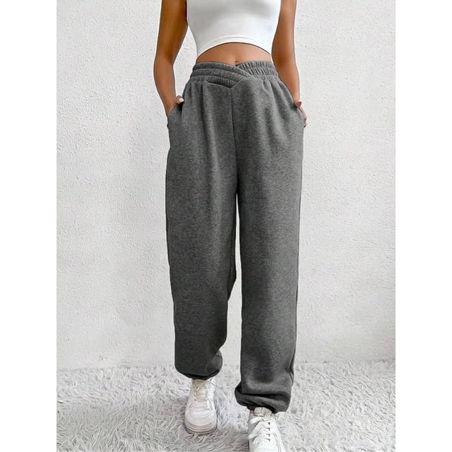 V Waistline High Rise Plain Straight-Fit Sweatpants